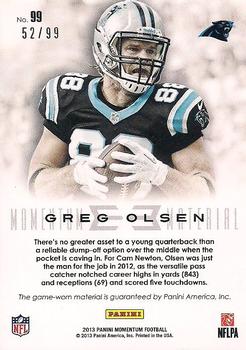 2013 Panini Momentum - Materials #99 Greg Olsen Back