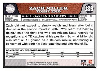 2008 Topps #189 Zach Miller Back