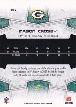 2008 Score Select #116 Mason Crosby Back