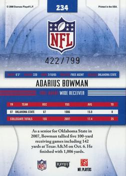 2008 Playoff Absolute Memorabilia #234 Adarius Bowman Back
