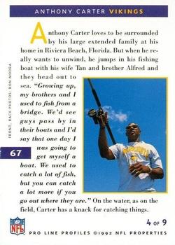 1992 Pro Line Profiles #67 Anthony Carter Back