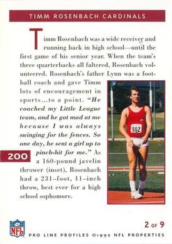 1992 Pro Line Profiles #200 Timm Rosenbach Back