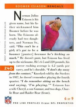 1992 Pro Line Profiles #240 Boomer Esiason Back