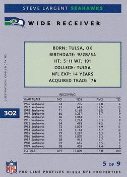 1992 Pro Line Profiles #302 Steve Largent Back