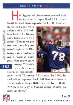 1992 Pro Line Profiles #352 Bruce Smith Back