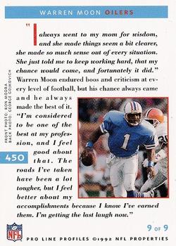 1992 Pro Line Profiles #450 Warren Moon Back