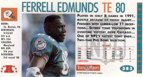 1992 GameDay #383 Ferrell Edmunds Back