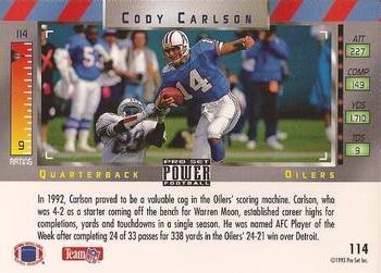 1993 Pro Set Power #114 Cody Carlson Back