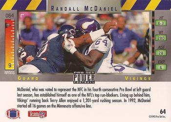 1993 Pro Set Power #64 Randall McDaniel Back