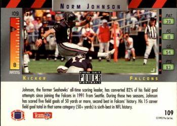 1993 Pro Set Power #109 Norm Johnson Back