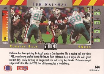 1993 Pro Set Power #144 Tom Rathman Back