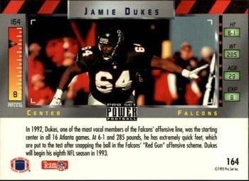 1993 Pro Set Power #164 Jamie Dukes Back