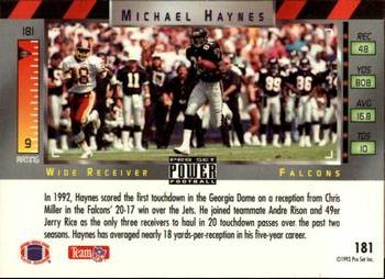 1993 Pro Set Power #181 Michael Haynes Back