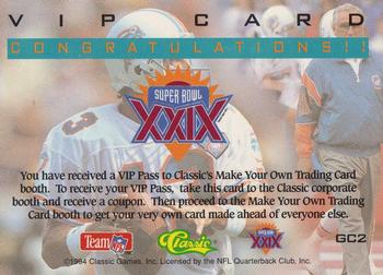 1995 Classic NFL Experience #GC2 Super Bowl XXIX VIP Card Back