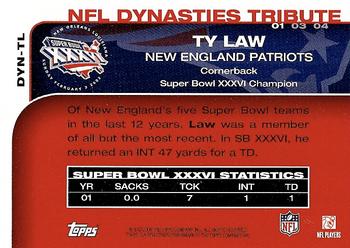 2008 Topps - NFL Dynasties Tribute #DYN-TL Ty Law Back
