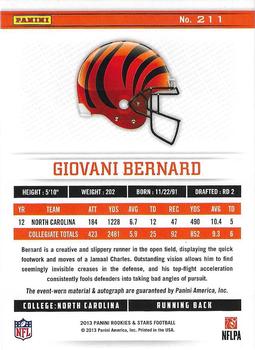 2013 Panini Rookies & Stars - Rookie Jersey Autographs Longevity Team Logo #211 Giovani Bernard Back