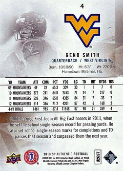 2013 SP Authentic #4 Geno Smith Back