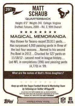 2013 Topps Magic #291 Matt Schaub Back