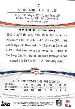 2013 Topps Platinum - Sapphire #17 Von Miller Back