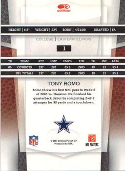 2007 Leaf Certified Materials #1 Tony Romo Back