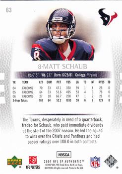 2007 SP Authentic #63 Matt Schaub Back