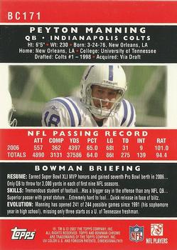 2007 Bowman Chrome #BC171 Peyton Manning Back