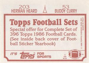 1986 Topps Stickers #53 / 203 Buddy Curry / Herman Heard Back