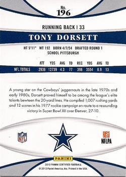 2013 Panini Certified - Platinum Red #196 Tony Dorsett Back