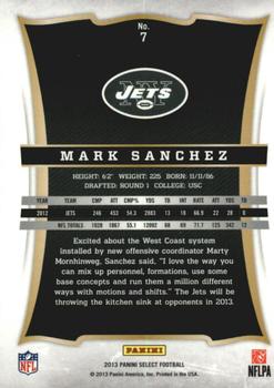 2013 Panini Select #7 Mark Sanchez Back