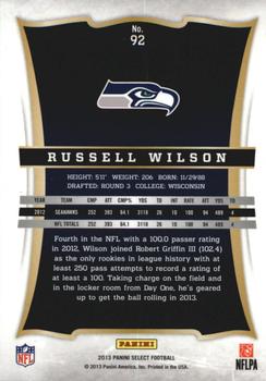 2013 Panini Select #92 Russell Wilson Back
