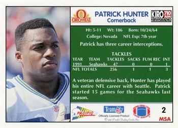 1992 Pacific Oroweat Seattle Seahawks #2 Patrick Hunter Back
