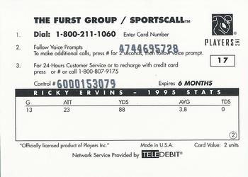 1996 Sportscall Phone Cards #17 Ricky Ervins Back