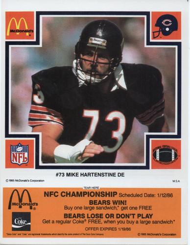 1985 McDonald's Chicago Bears #NNO Mike Hartenstine Front