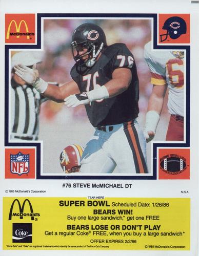 1985 McDonald's Chicago Bears - Yellow Tab #NNO Steve McMichael Front