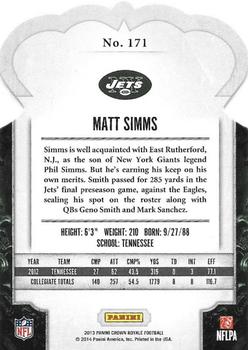 2013 Panini Crown Royale #171 Matt Simms Back