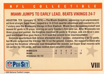 1989 Pro Set - Super Bowl NFL Collectibles #VIII Super Bowl VIII Back