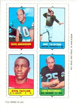 1969 Topps - Four-in-One #NNO Dick Anderson / Mike Taliaferro / Fred Biletnikoff / Otis Taylor Front