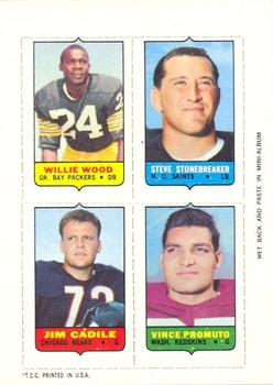 1969 Topps - Four-in-One #NNO Willie Wood / Steve Stonebreaker / Jim Cadile / Vince Promuto Front