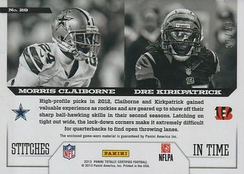 2013 Panini Totally Certified - Stitches in Time #29 Morris Claiborne / Dre Kirkpatrick Back