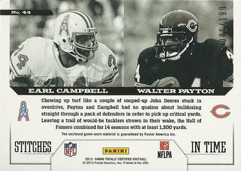 2013 Panini Totally Certified - Stitches in Time #44 Earl Campbell / Walter Payton Back