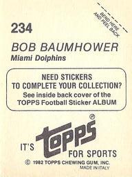 1982 Topps Stickers #234 Bob Baumhower Back