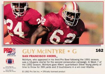 1992 Pro Set Power #162 Guy McIntyre Back
