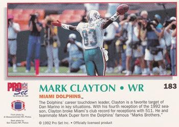 1992 Pro Set Power #183 Mark Clayton Back