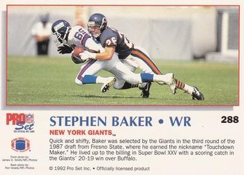1992 Pro Set Power #288 Stephen Baker Back