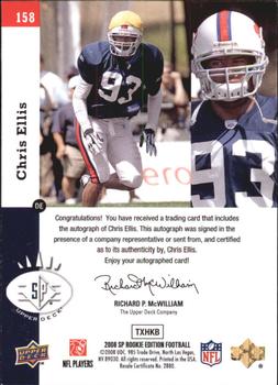 2008 SP Rookie Edition - Autographs #158 Chris Ellis Back