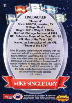 1994 Ted Williams Roger Staubach's NFL #11 Mike Singletary Back