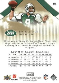 2008 Upper Deck Ultimate Collection #155 Erik Ainge Back