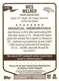 2013 Topps Magic - Mini #270 Wes Welker Back