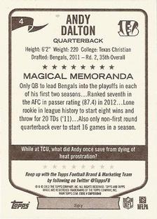 2013 Topps Magic - Mini Orange Border #4 Andy Dalton Back