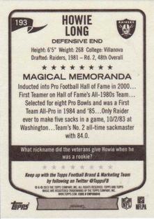 2013 Topps Magic - Mini Black Border #193 Howie Long Back